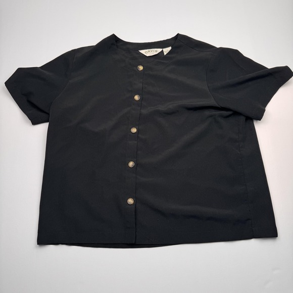 Orvis Tops - Orvis Shirt Womens Large Black Short Sleeve Button Front Band Collar Casual